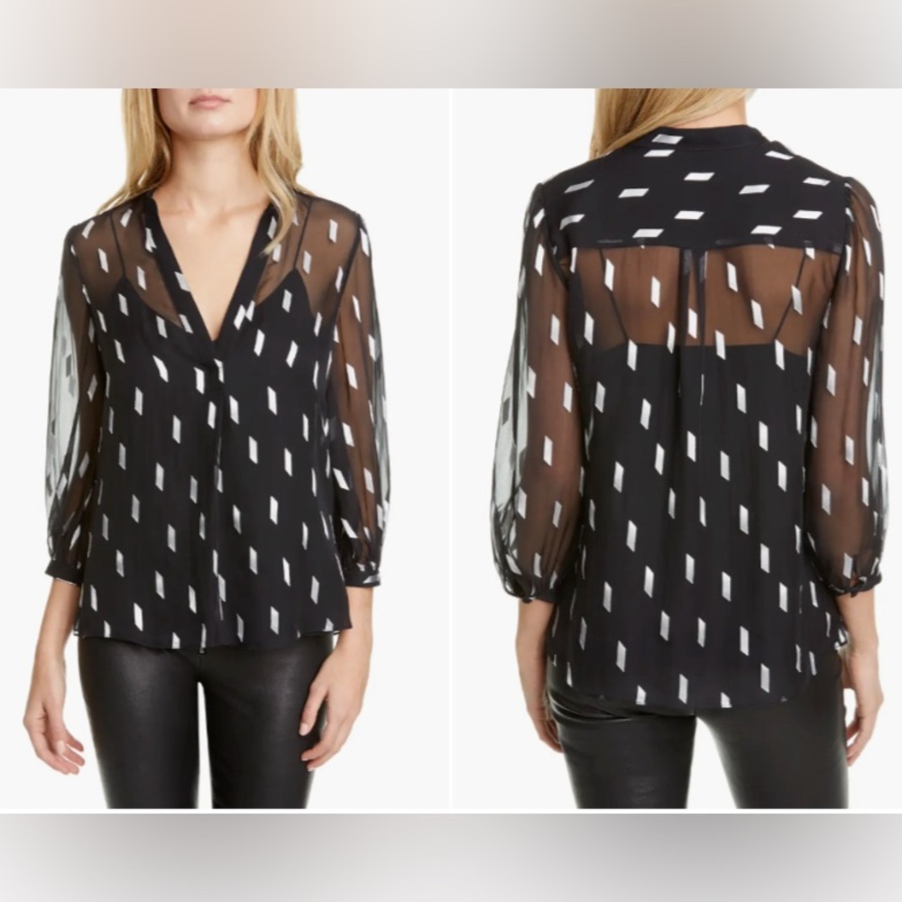 ALICE + OLIVIA SHEILA silk SHEER  BLOUSE  TOP SIZE L